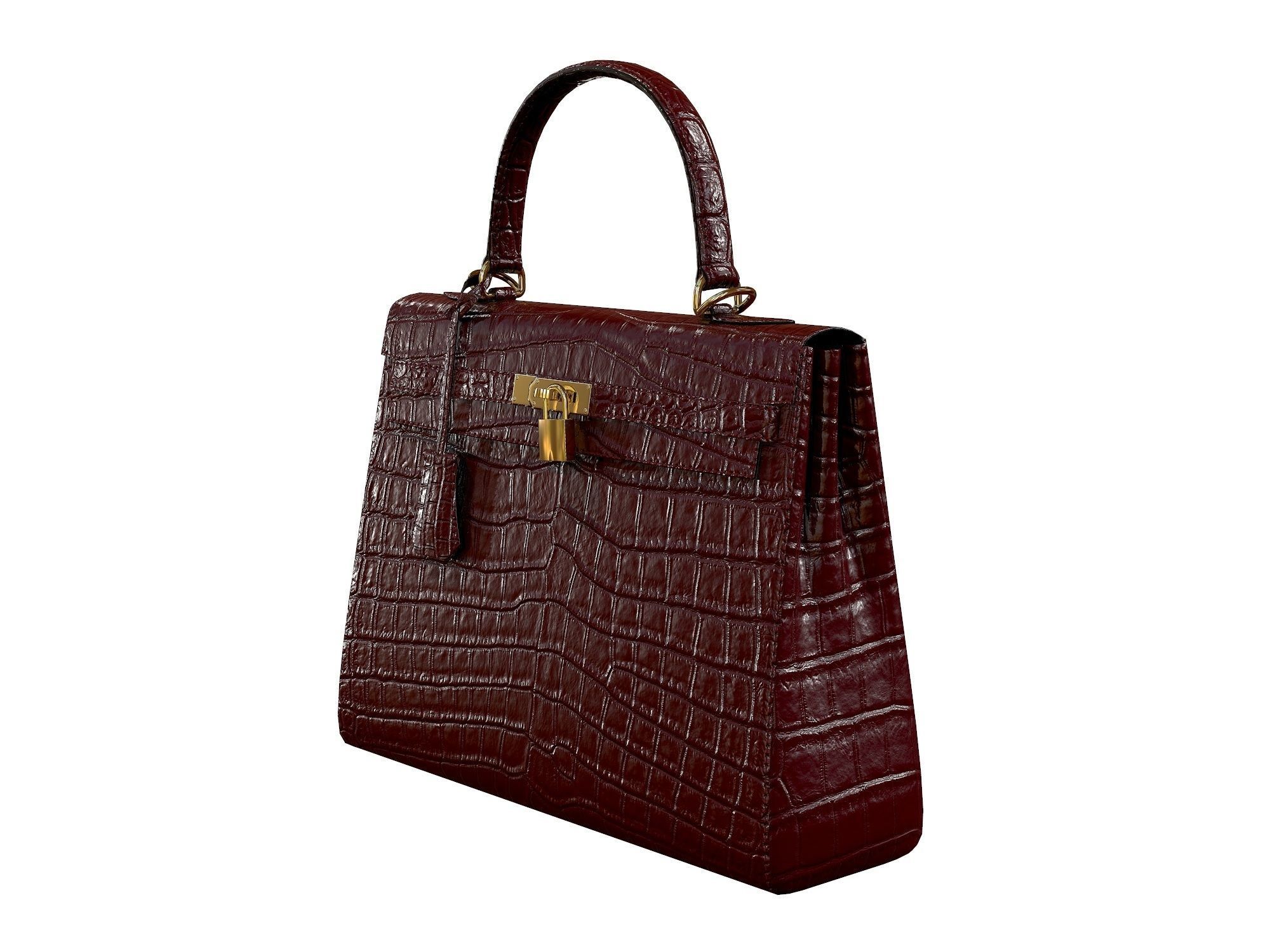 Hermes Kelly Bag Red Crocodile Low-poly 3D model_4