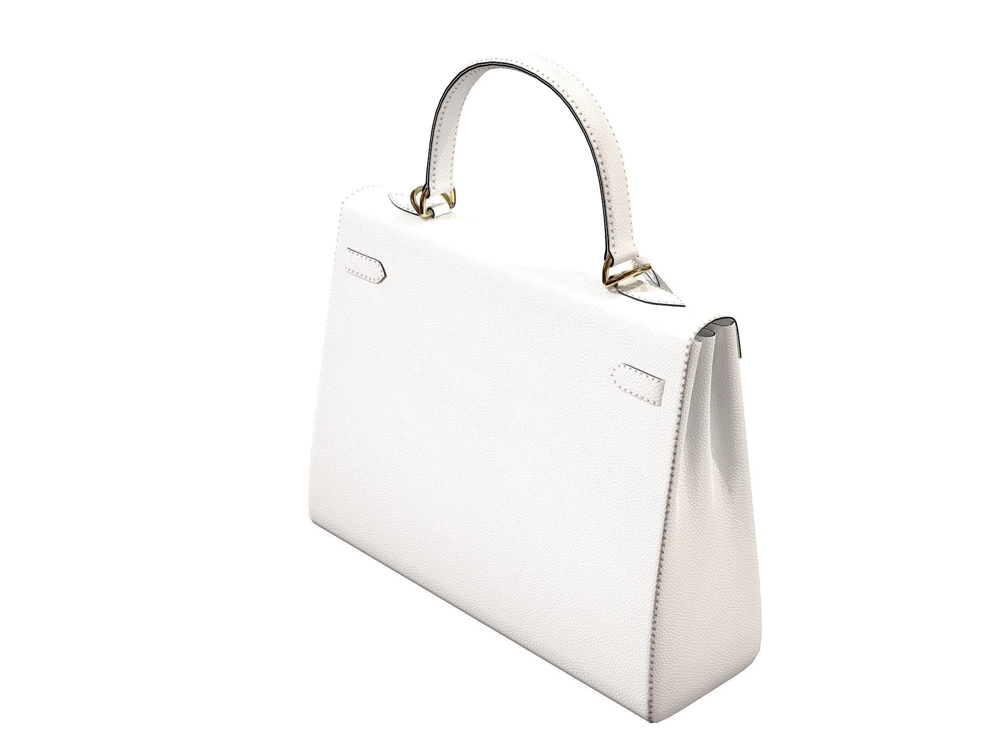 Hermes Kelly Bag White Low-poly 3D model_2
