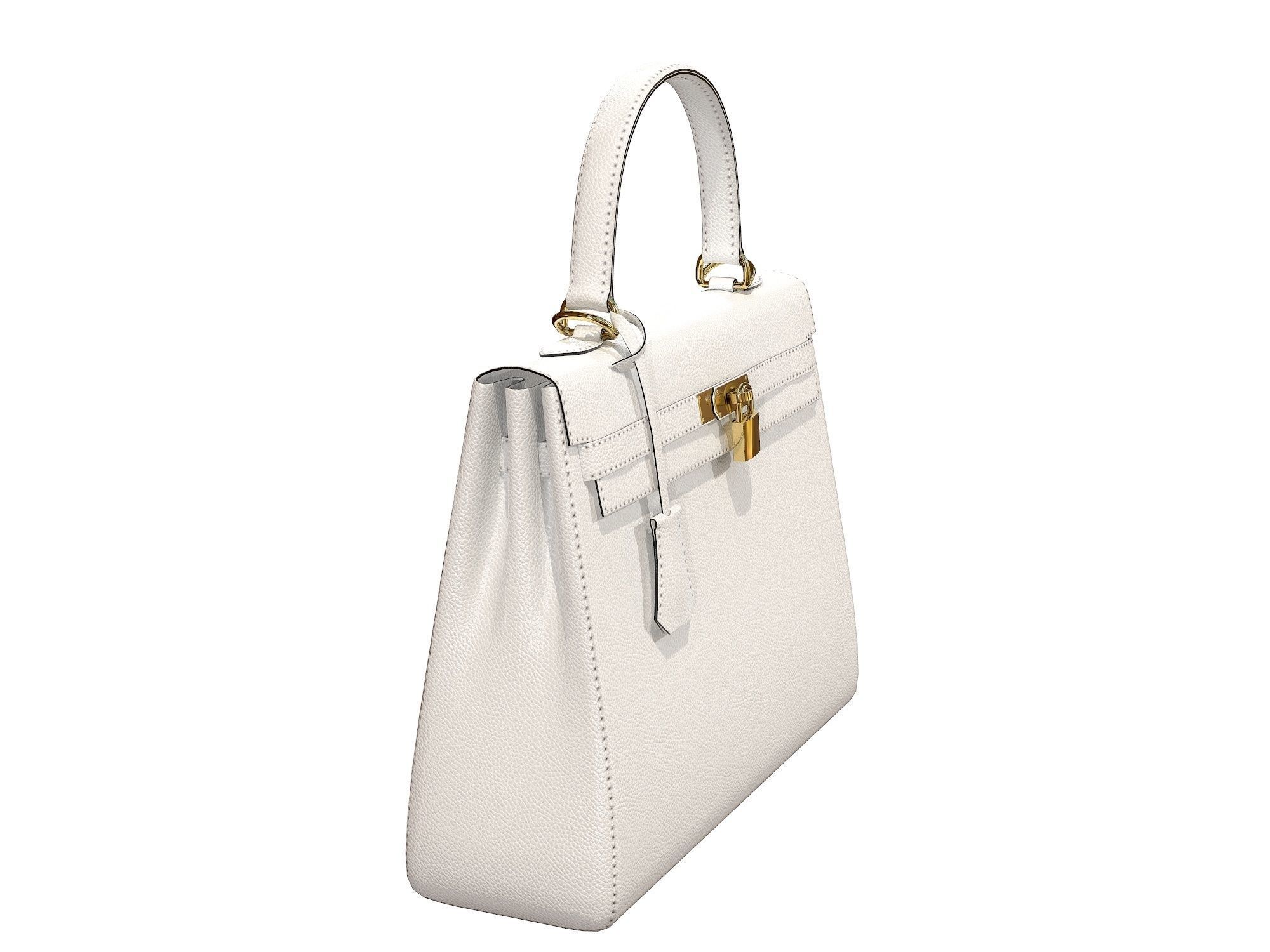 Hermes Kelly Bag White Low-poly 3D model_1