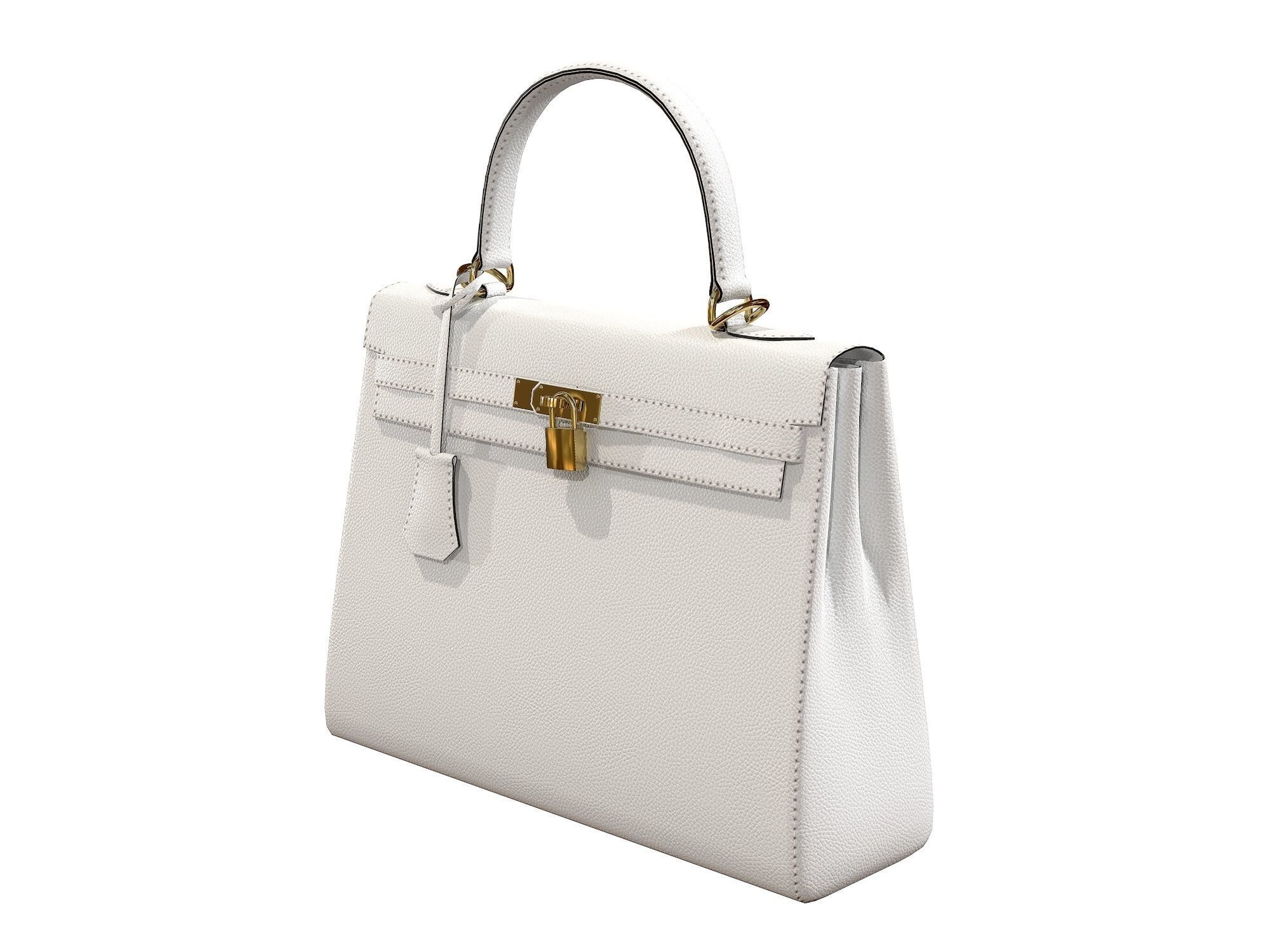 Hermes Kelly Bag White Low-poly 3D model_4