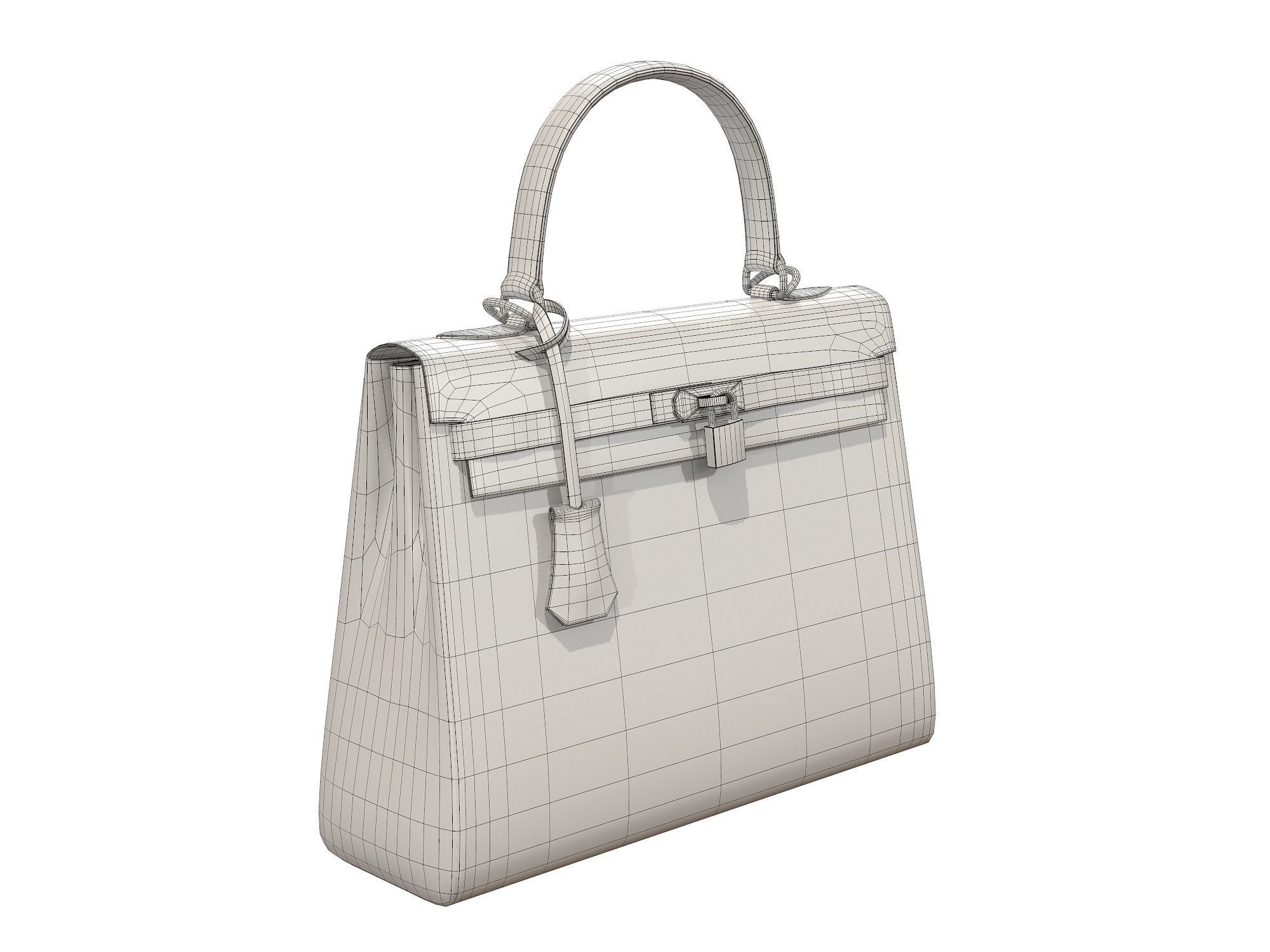 Hermes Kelly Bag White Low-poly 3D model_5