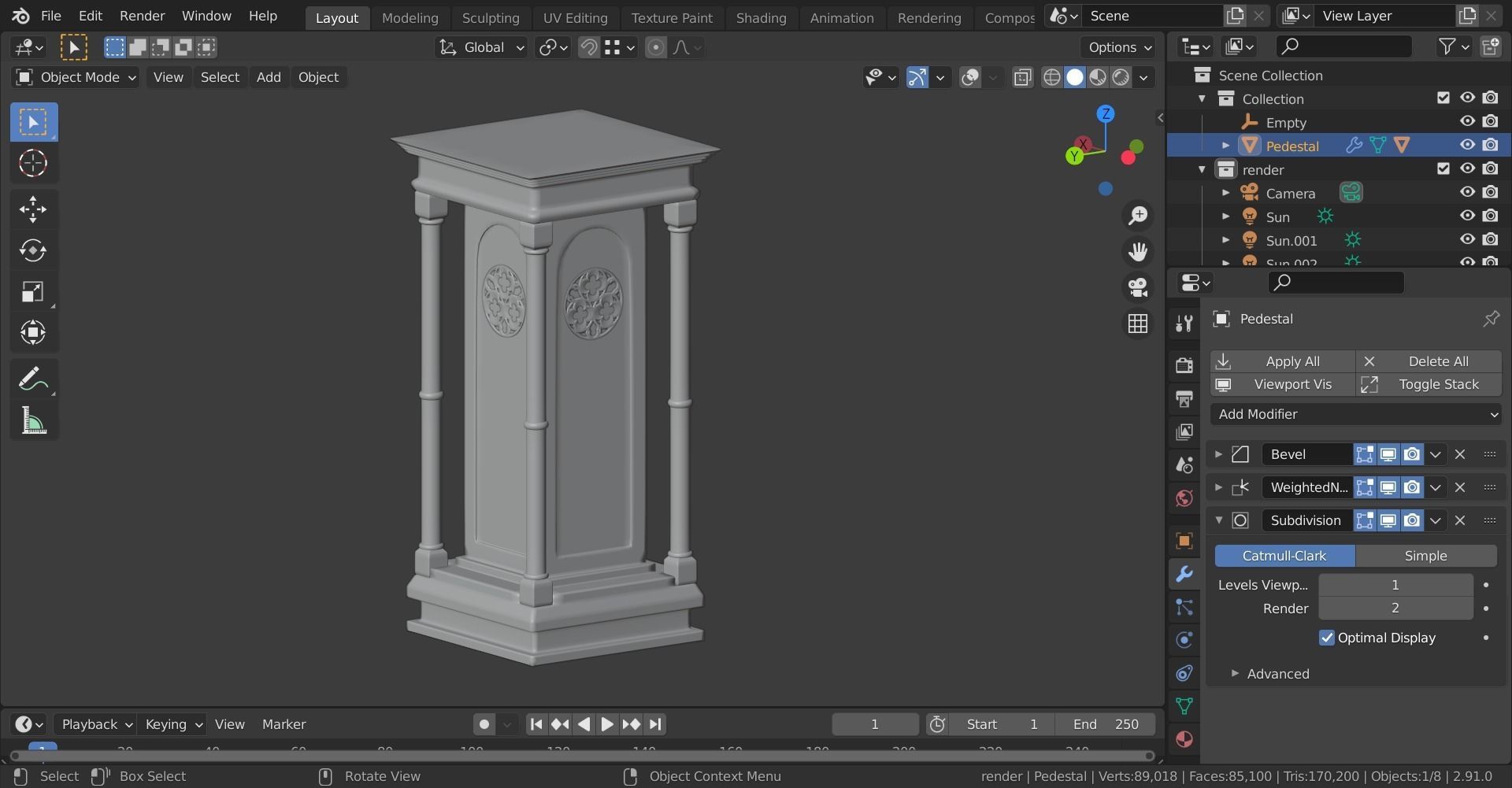 Gothic Pedestal Low-poly 3D model_12