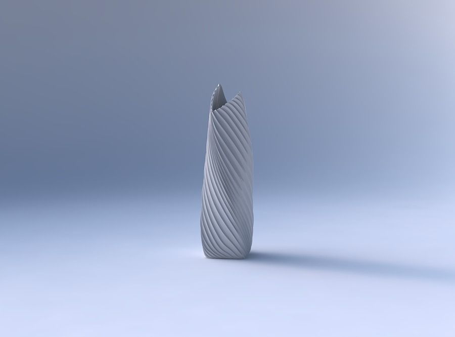 Vase twisted double arc rectangle with bent extruded lines 3 3D print model_4