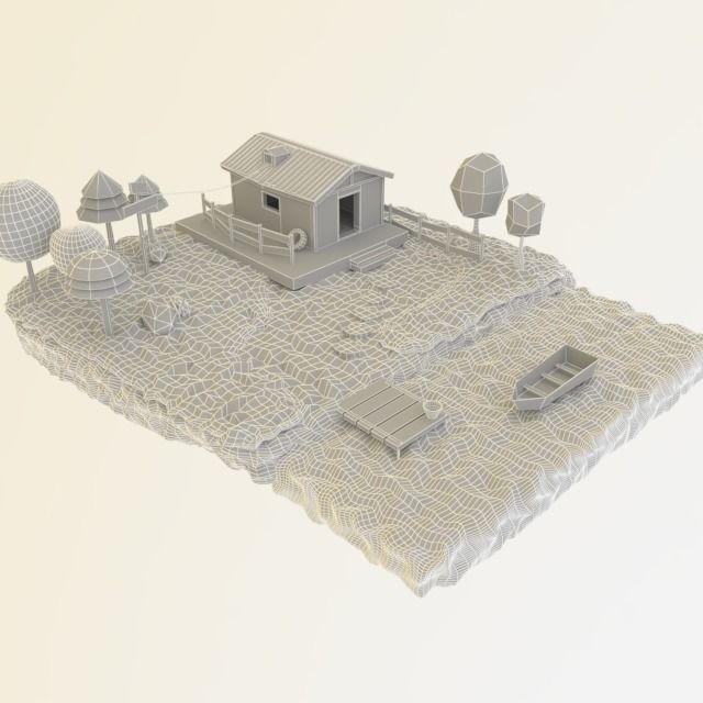 village island with house and boat Free low-poly 3D model_2