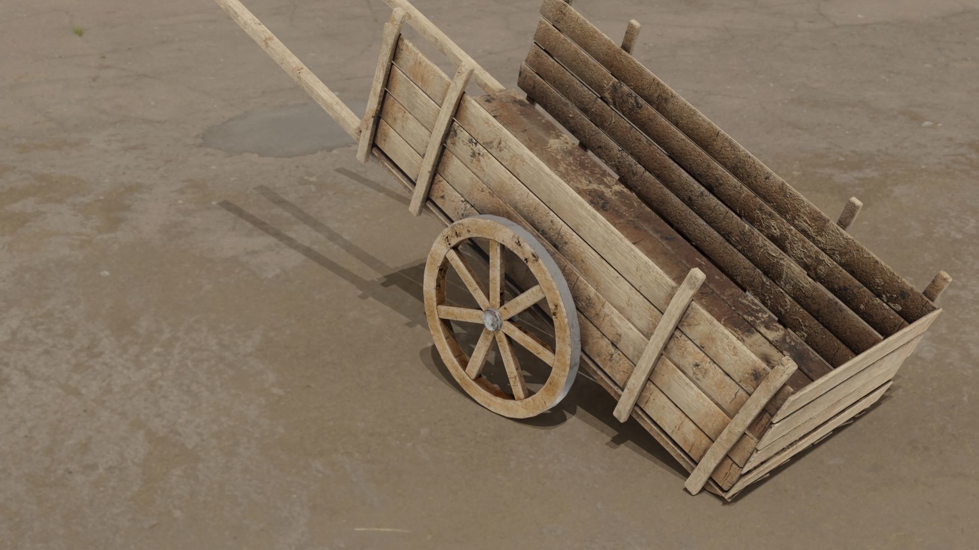 Medieval cart Low-poly 3D model_1