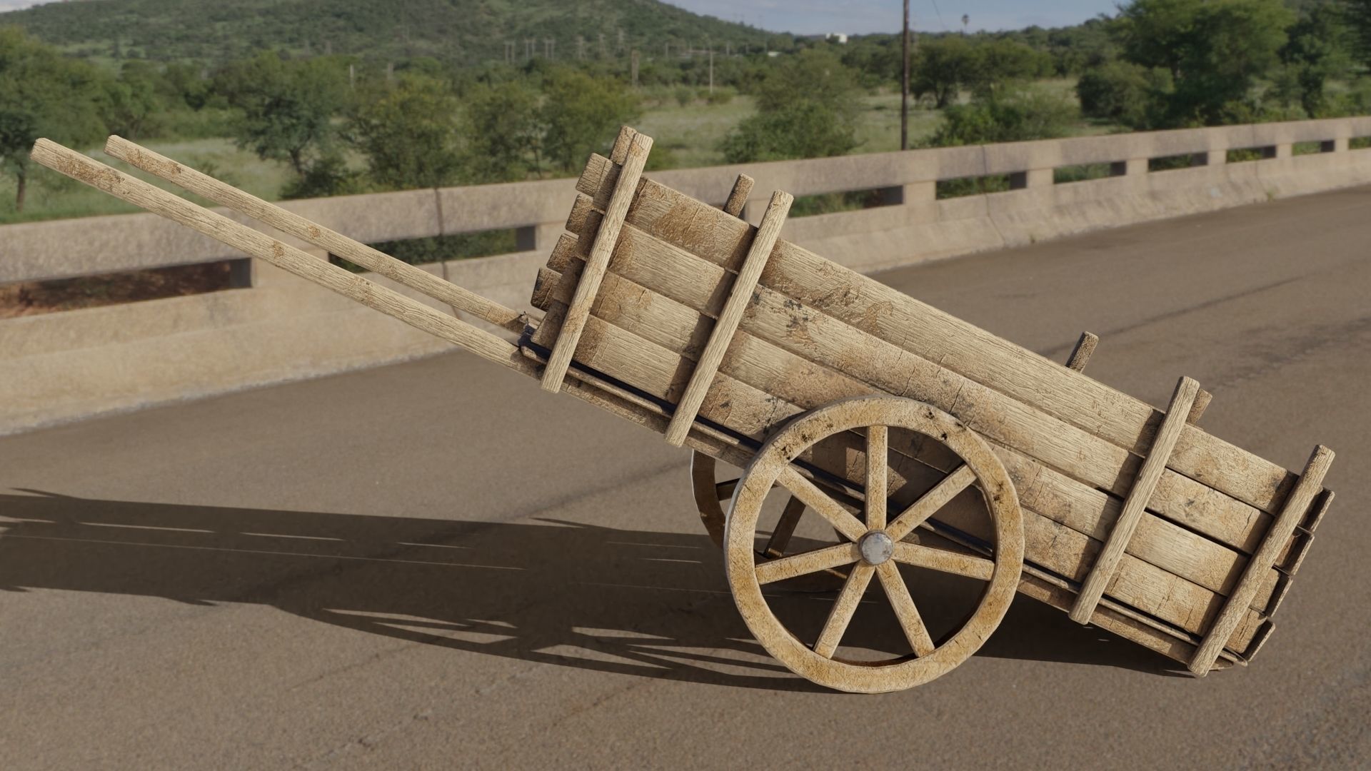 Medieval cart Low-poly 3D model_4