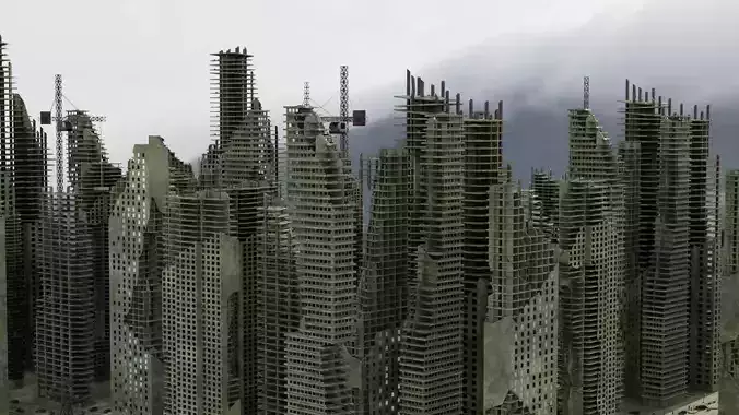 Ruined City Destroyed Cityscape 2 3D model