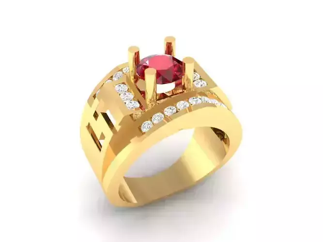 Greek Key Ruby Men Ring Jewelry 3D Model 134