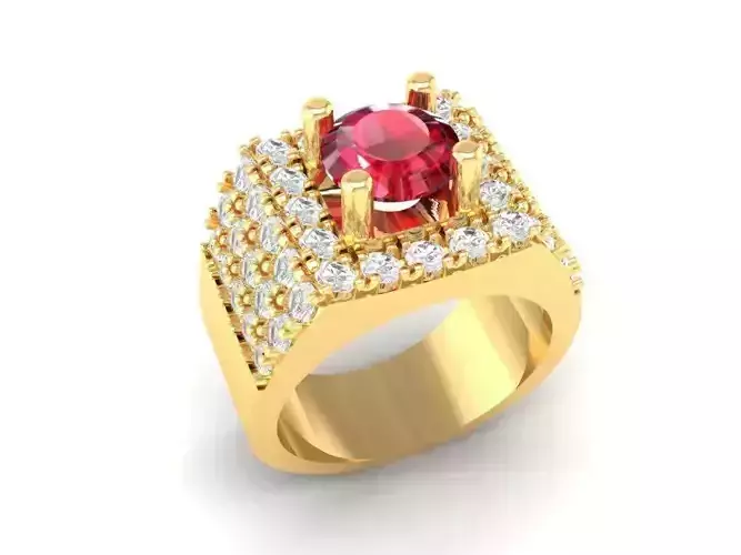 Square Ruby Diamond Gold Men Ring 135