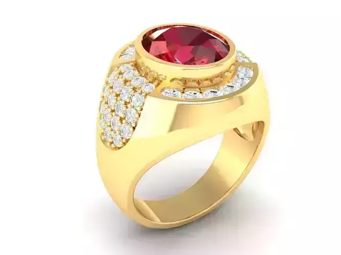 Luxury Oval Gemstone Pave Diamond Ring for Men 3D Model 137