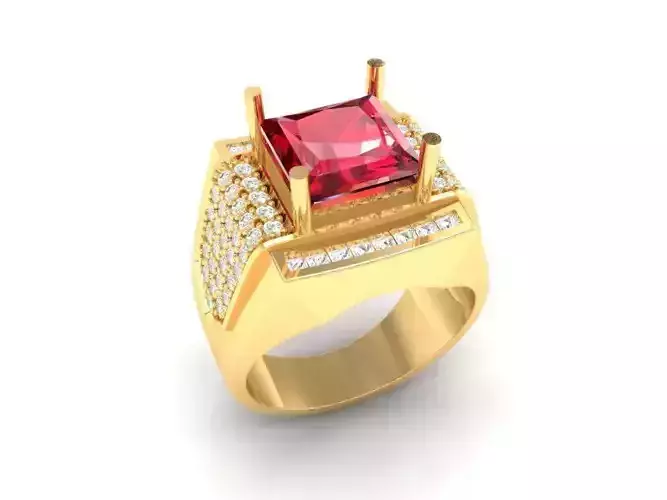 Luxury Square Ruby Men Ring with Diamond Accents 3D Model 140