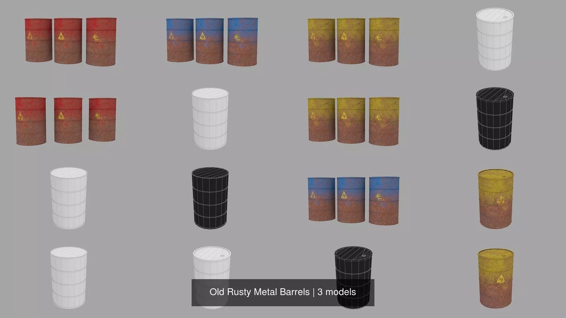Old Rusty Metal Barrels 3D Model Collection_4