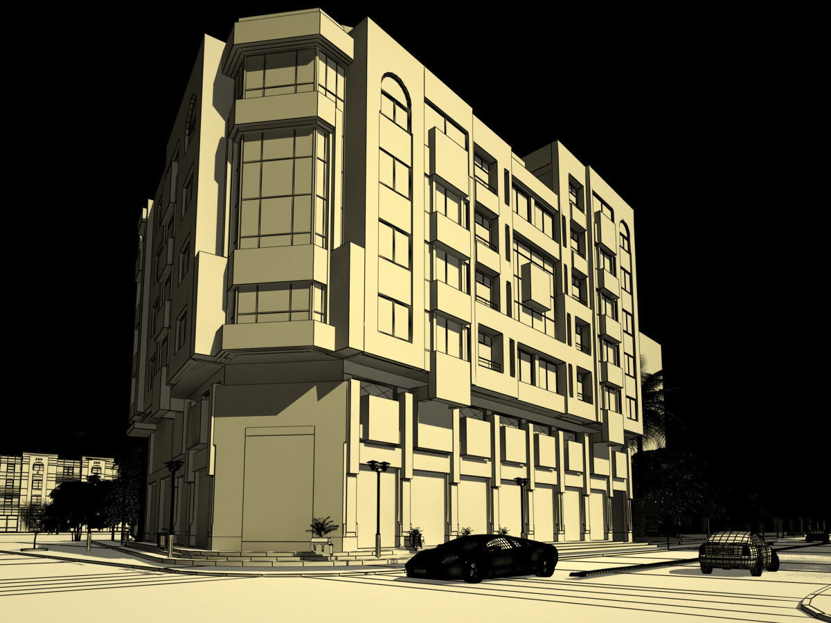 Residential Building with all street environment  3D model_4