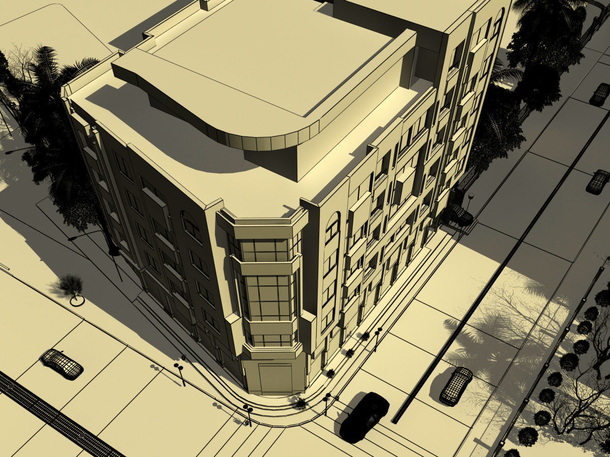 Residential Building with all street environment  3D model_3