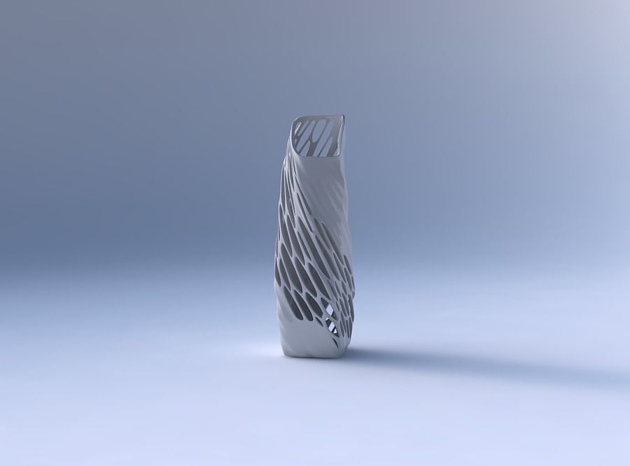 Vase twisted bent rectangle with organic lattice half solid 3D print model_4