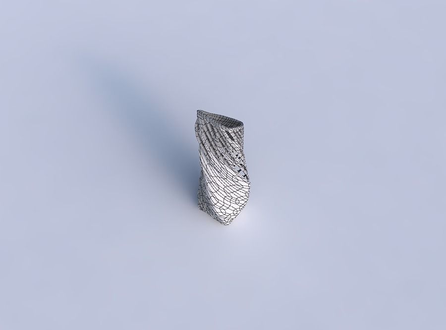 Vase twisted bent rectangle with organic lattice half solid 3D print model_6