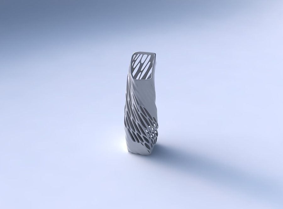 Vase twisted bent rectangle with organic lattice half solid 3D print model_3