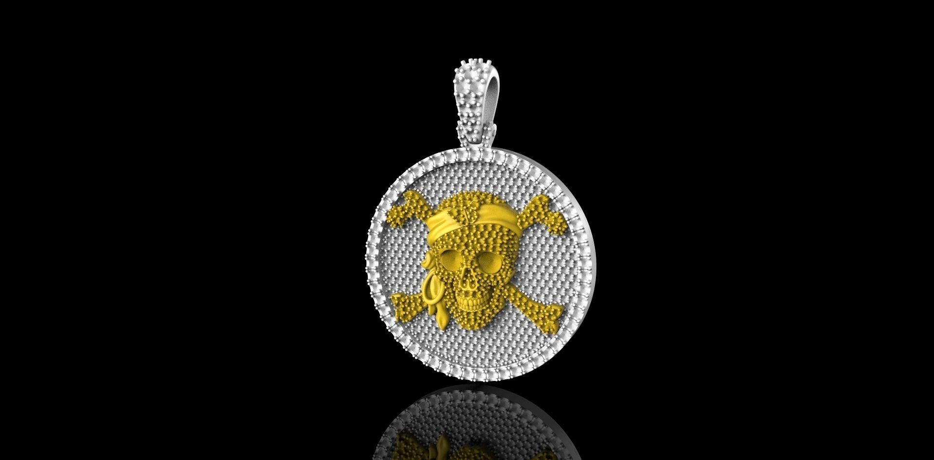 White Gold Diamond Pirate SKULL PENDANT 3D print model_5