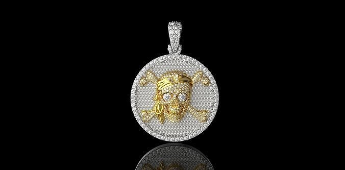White Gold Diamond Pirate SKULL PENDANT 3D print model