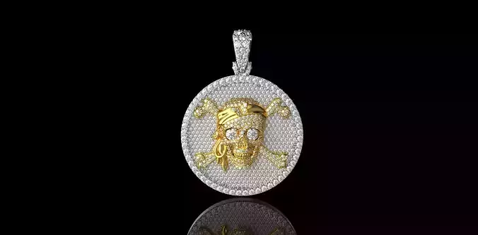 White Gold Diamond Pirate SKULL PENDANT 3D print model
