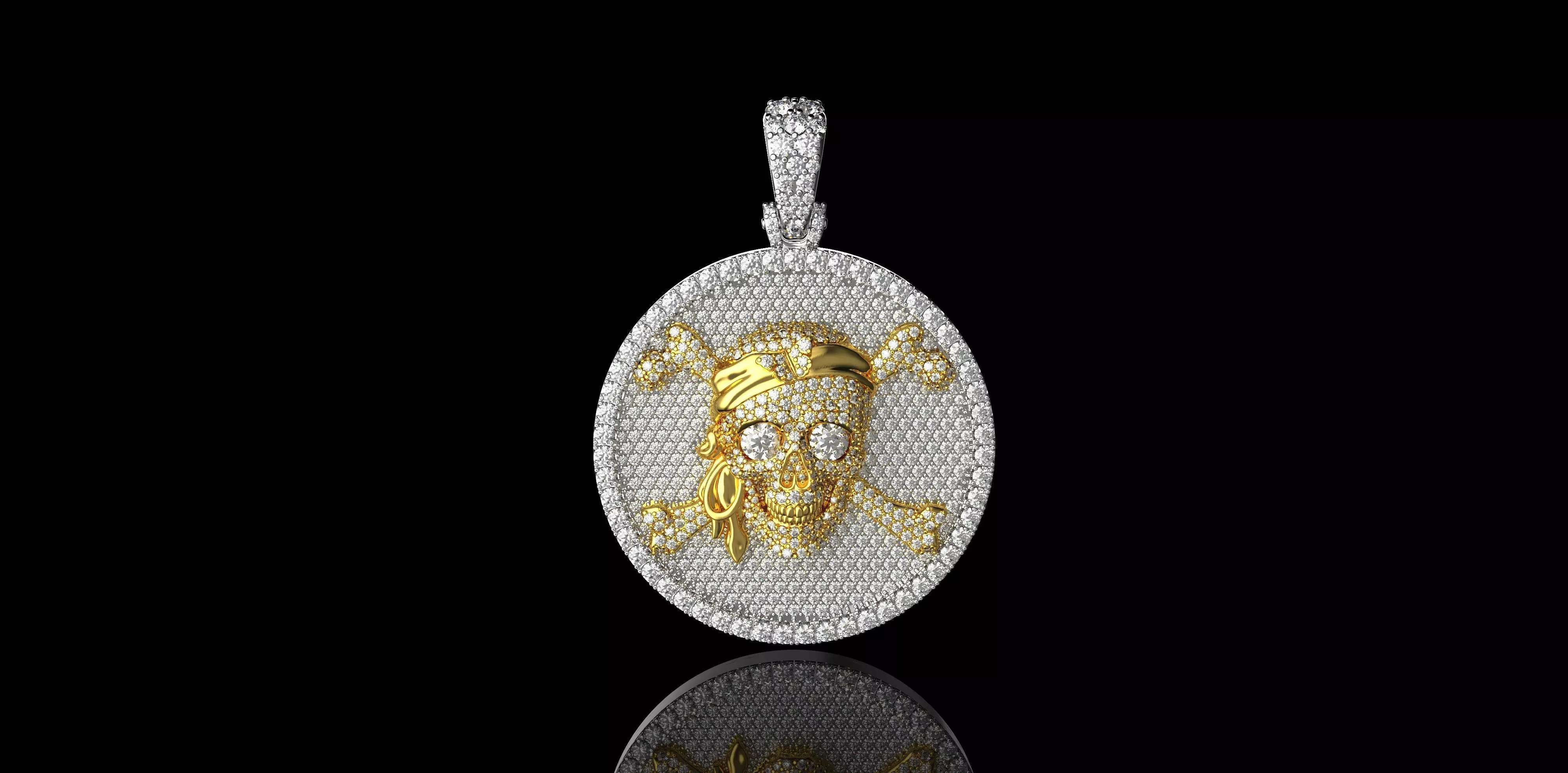 White Gold Diamond Pirate SKULL PENDANT 3D print model_0