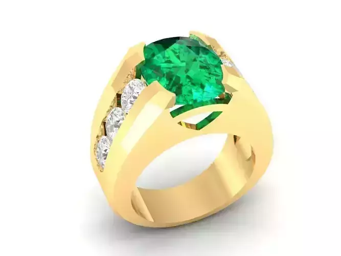 Mens Oval Emerald Diamond Gold Ring 3D Model   164