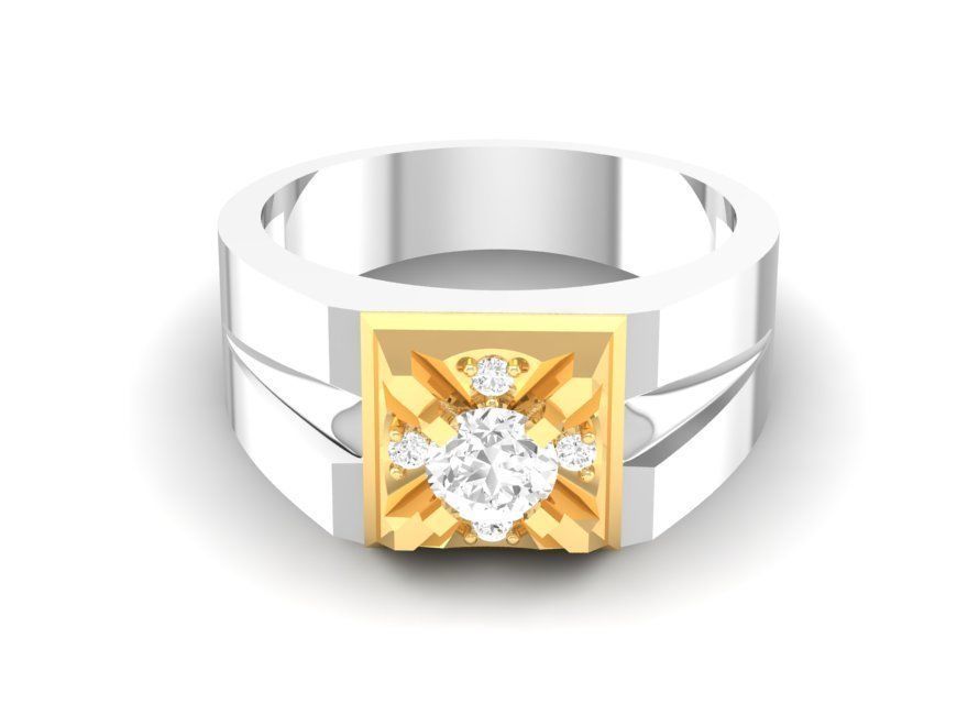 Bold Square Men Diamond Gold Ring 3D Model   168 3D print model_2