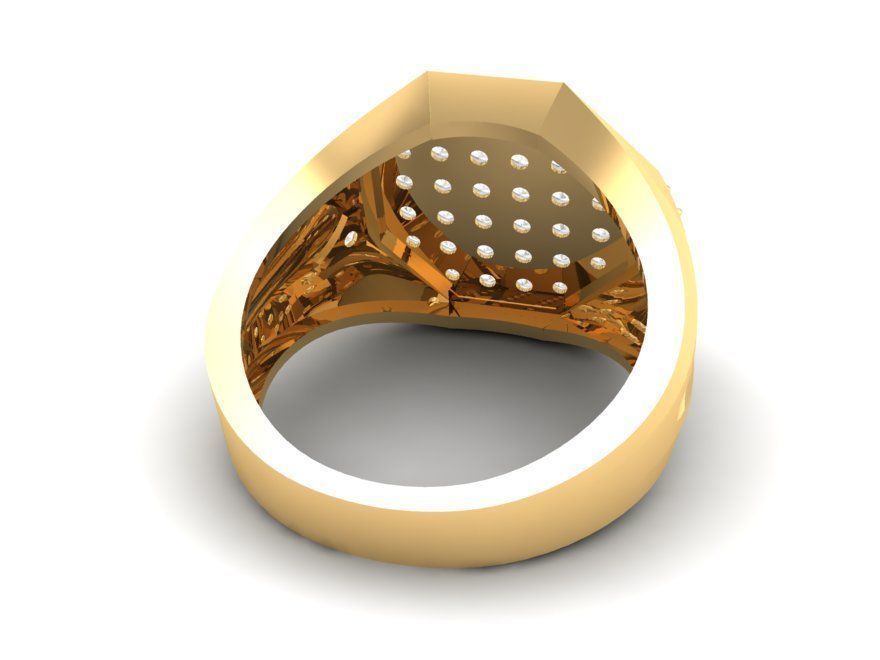 Gold Octagon Men Ring with Pave Diamond Setting 170 3D print model_9