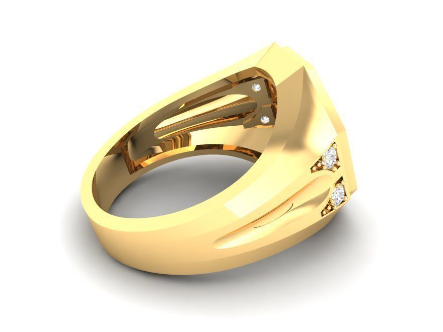 Gold Octagon Men Ring with Pave Diamond Setting 170 3D print model_8