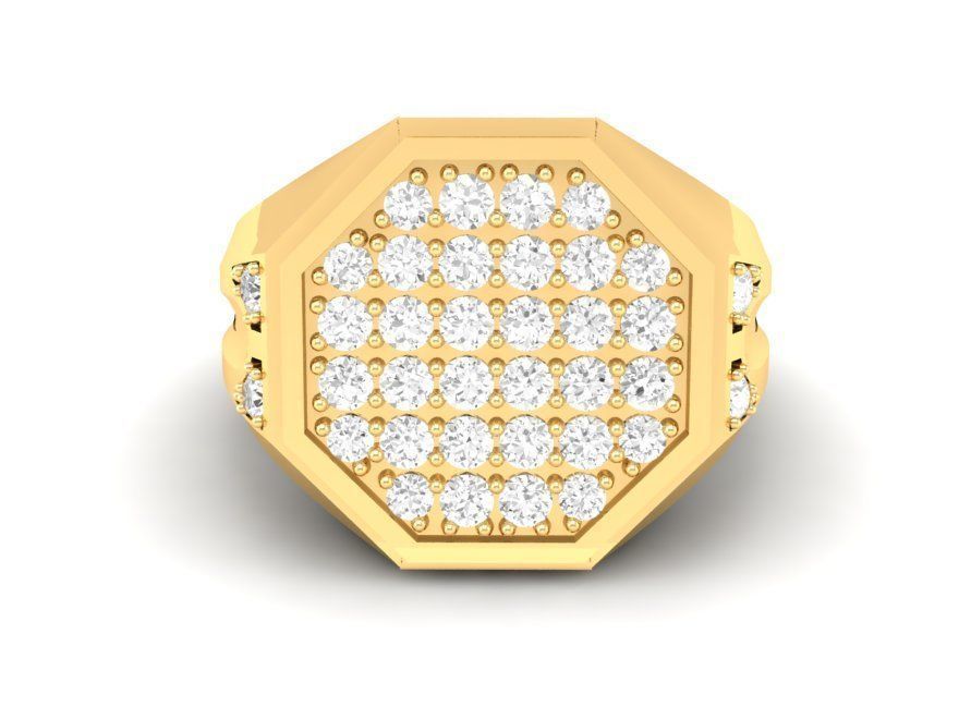 Gold Octagon Men Ring with Pave Diamond Setting 170 3D print model_1