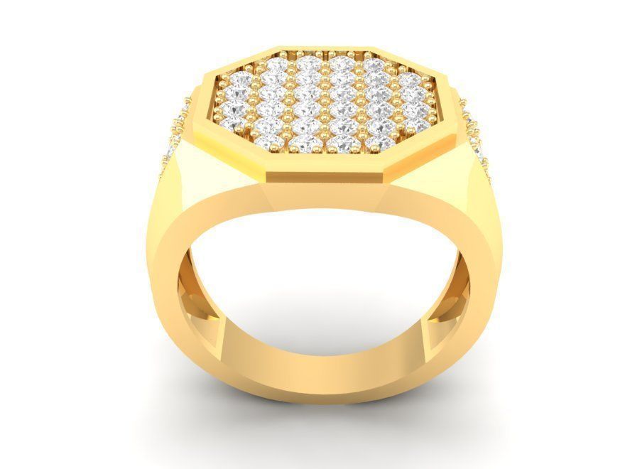 Gold Octagon Men Ring with Pave Diamond Setting 170 3D print model_2