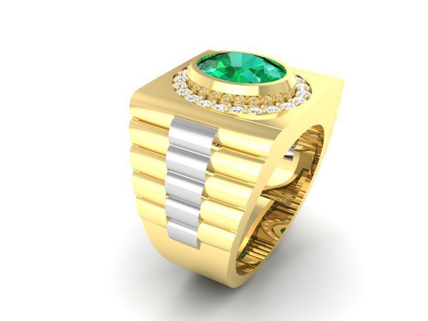 Luxury Gold Men Ring with Emerald Center Stone 171 3D print model_1