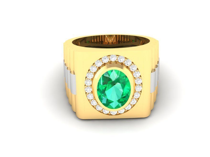 Luxury Gold Men Ring with Emerald Center Stone 171 3D print model_3