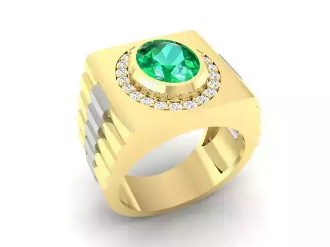 Luxury Gold Men Ring with Emerald Center Stone 171