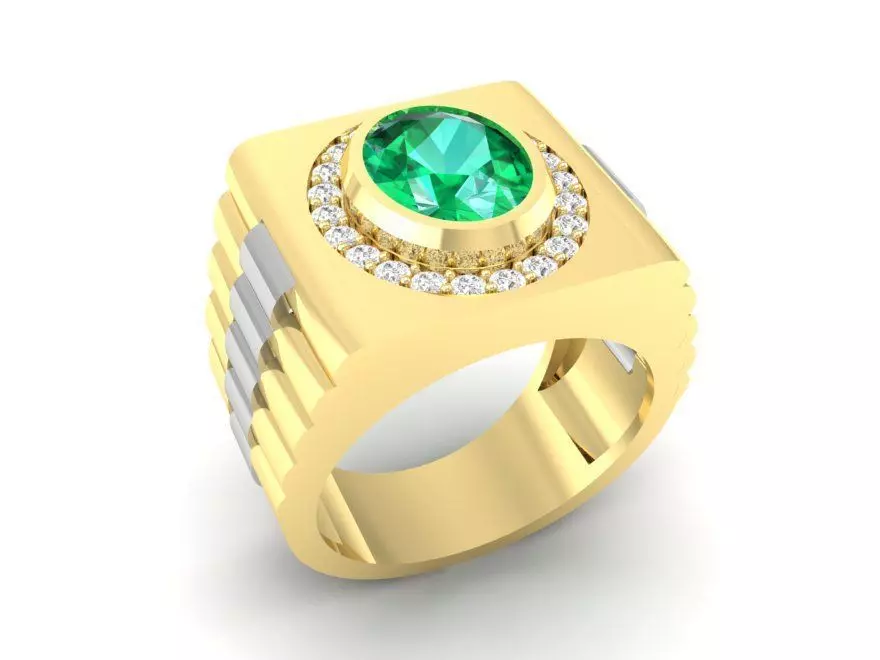 Luxury Gold Men Ring with Emerald Center Stone 171 3D print model_0