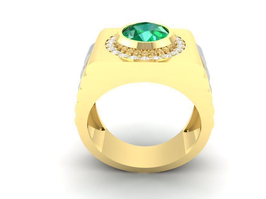 Luxury Gold Men Ring with Emerald Center Stone 171 3D print model_8