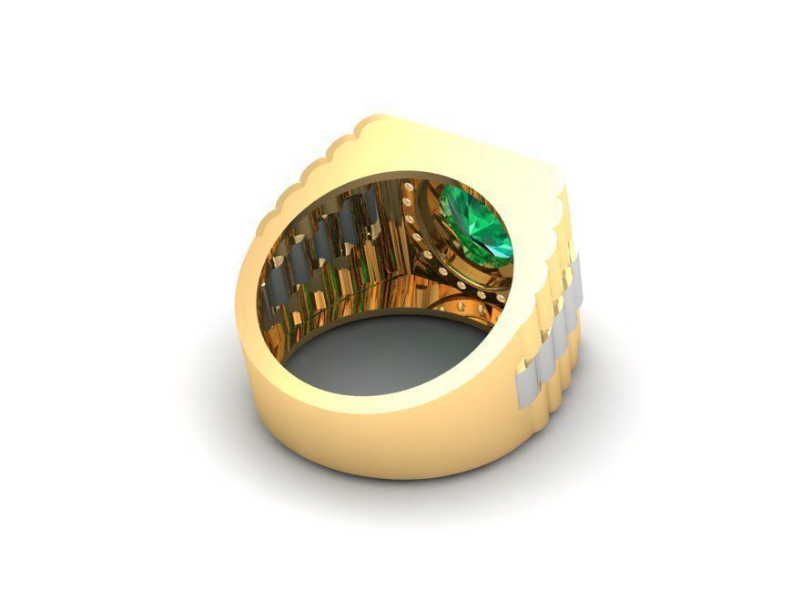 Luxury Gold Men Ring with Emerald Center Stone 171 3D print model_9