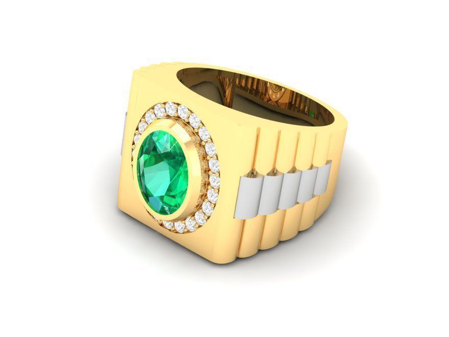 Luxury Gold Men Ring with Emerald Center Stone 171 3D print model_2