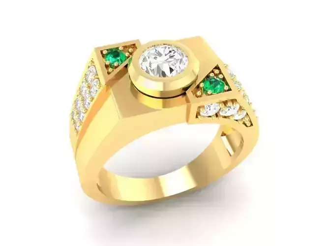 Modern Round Center Stone Mens Ring with Side Accents 173