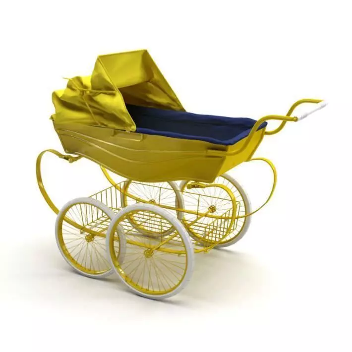 Yellow Baby Stroller 3D model_0