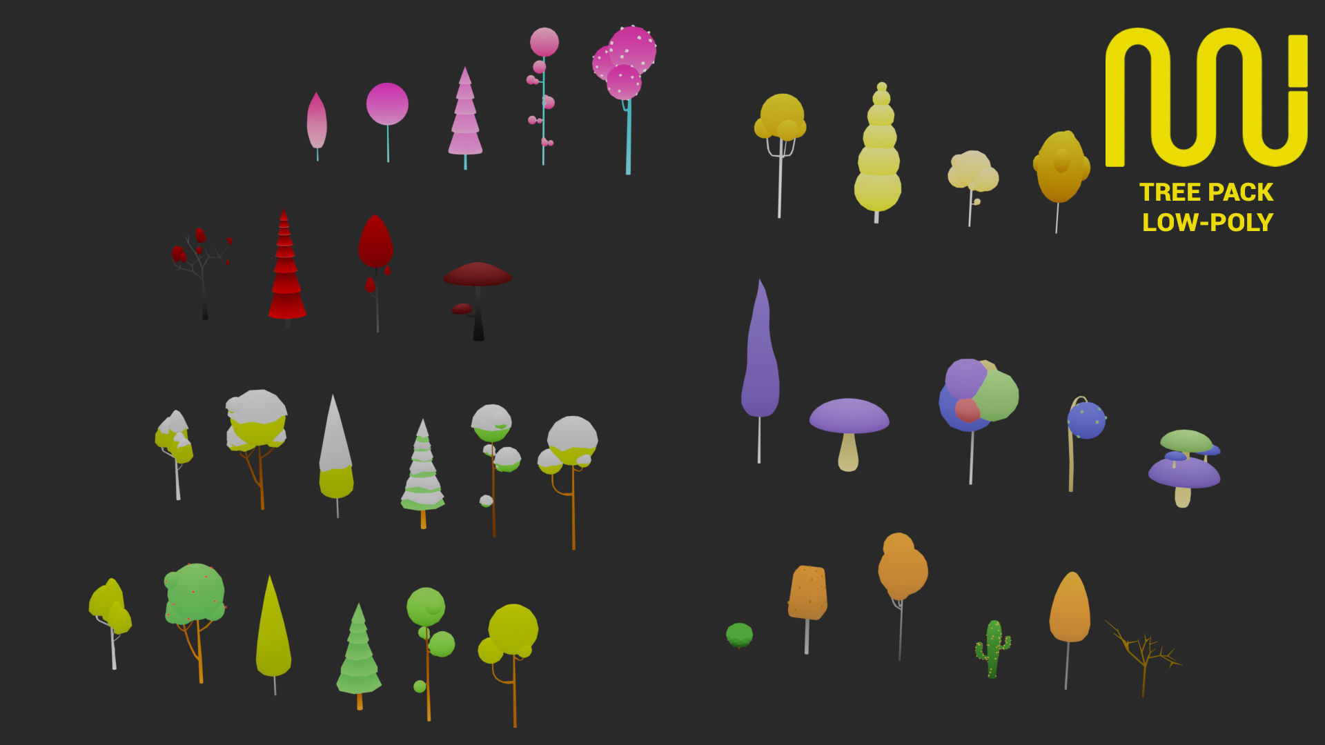 Tree Collection Low-Poly 36 unique trees Low-poly 3D model_4