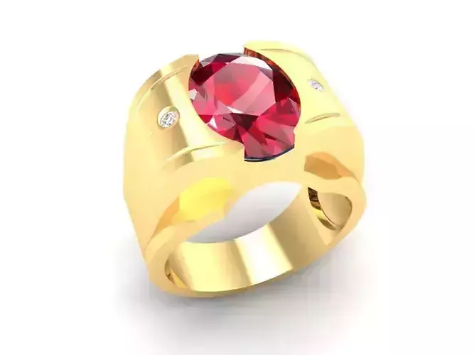Bold Mens Ruby Statement Ring with Side Detailing 180