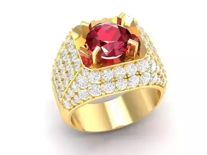 Luxury Pave Men Ring with Large Red Center Gem 188