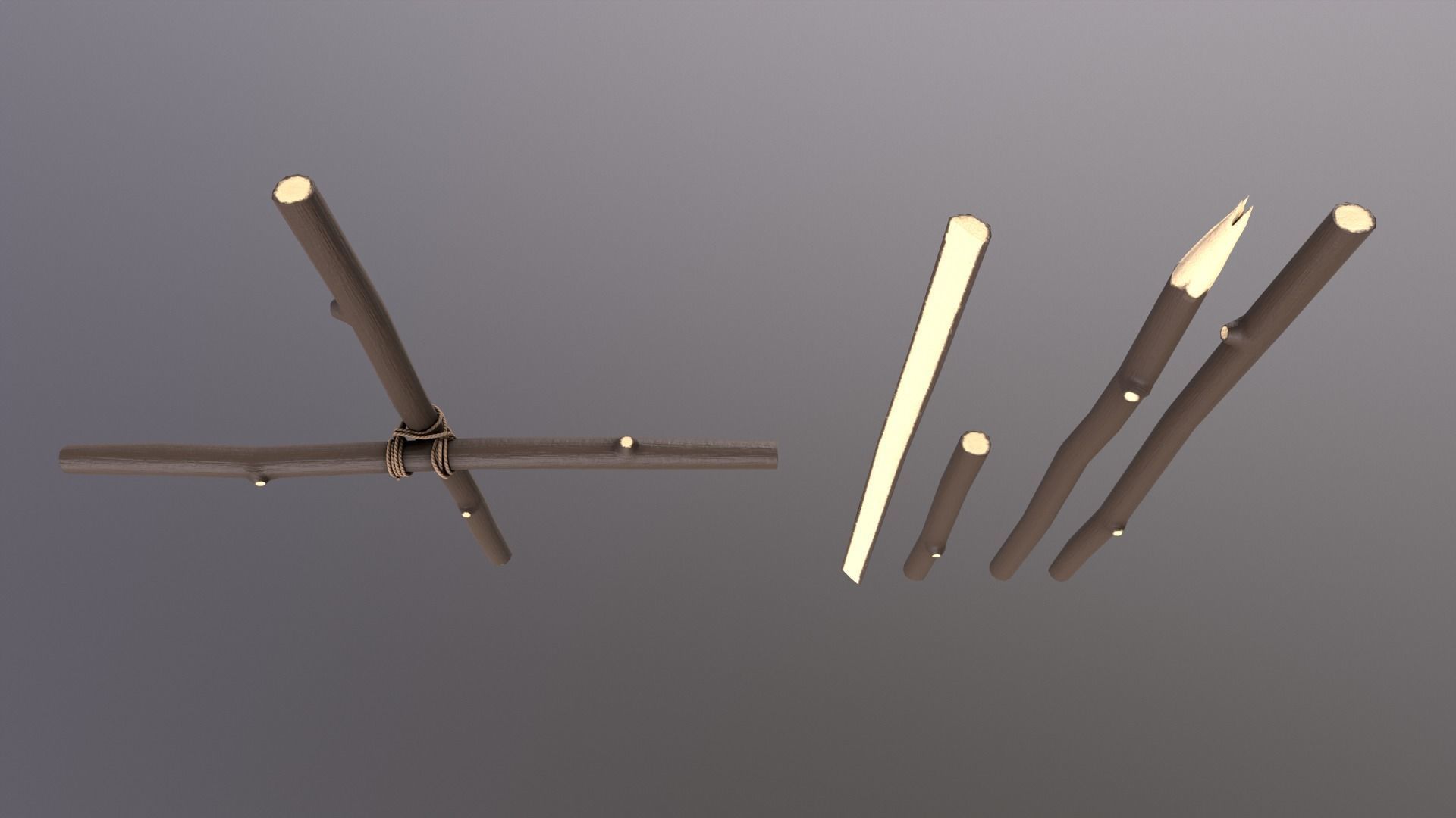 Wood sticks  Low-poly 3D model_5