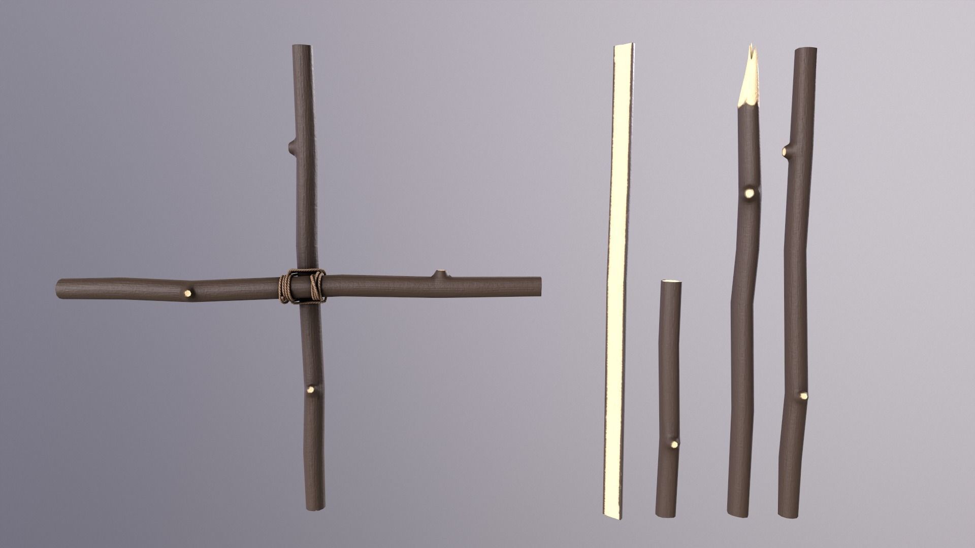 Wood sticks  Low-poly 3D model_2