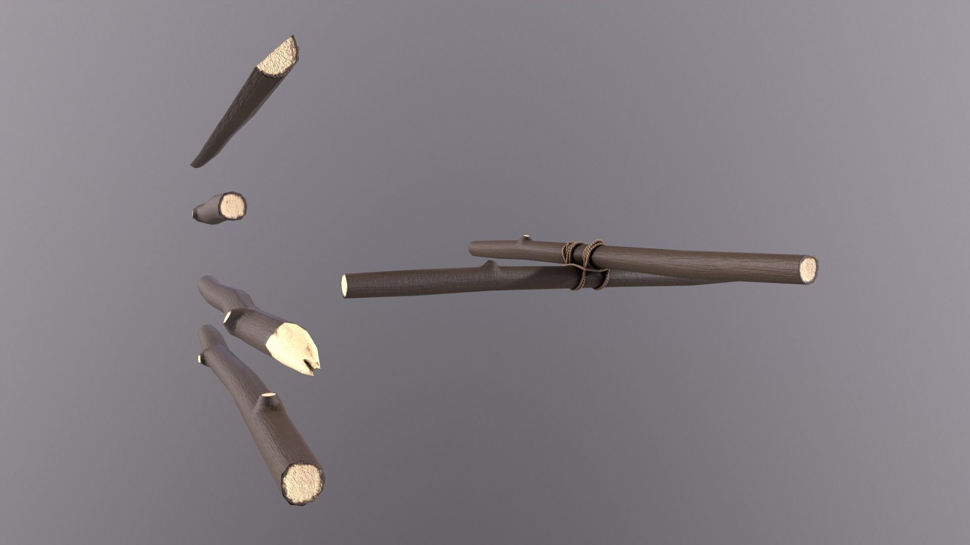 Wood sticks  Low-poly 3D model_6