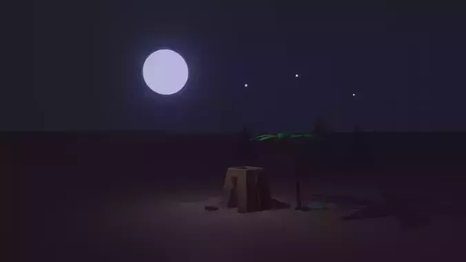 Low Poly Desert with animation Beautiful Night Low-poly 3D model