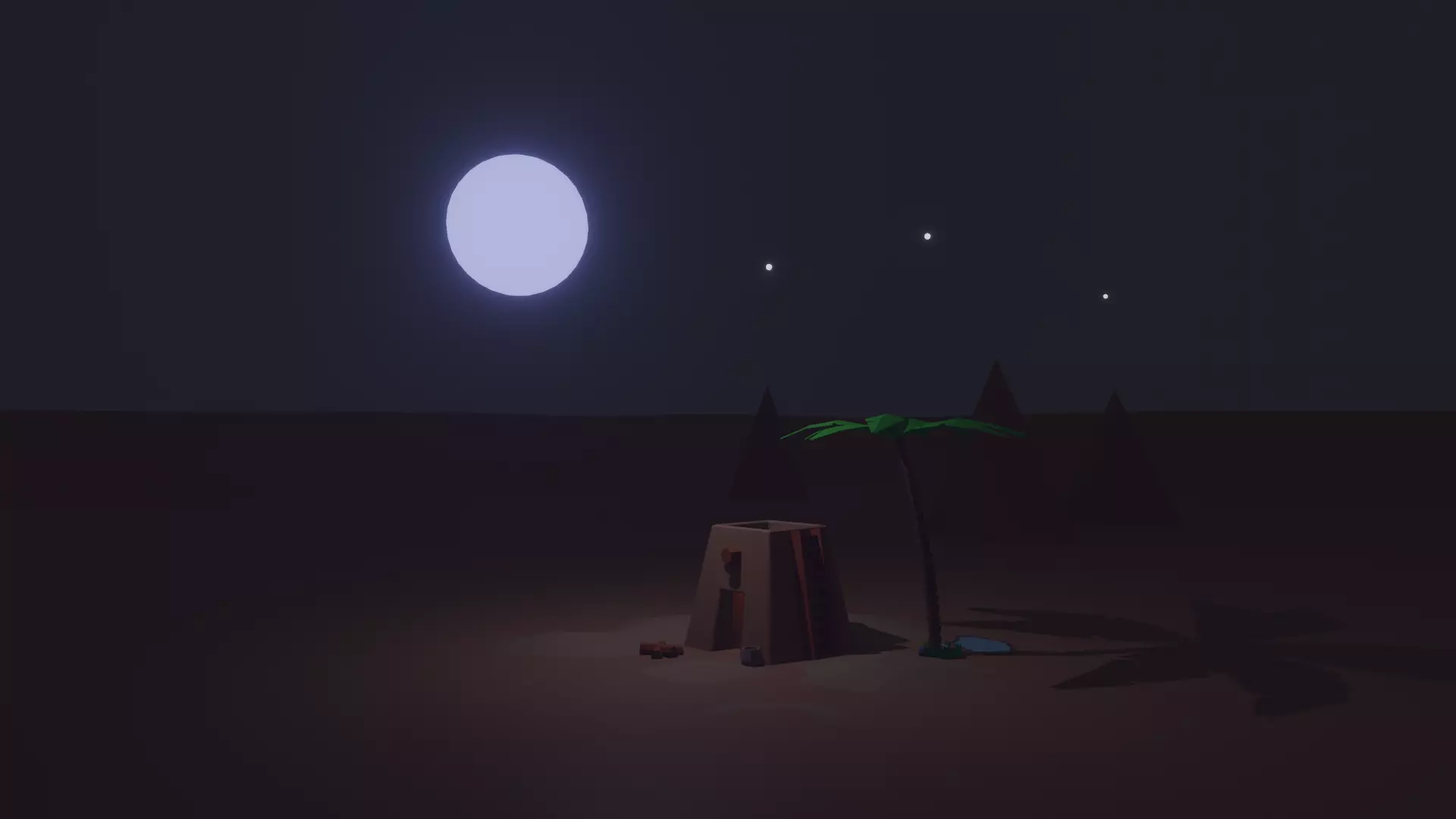 Low Poly Desert with animation Beautiful Night Low-poly 3D model_0