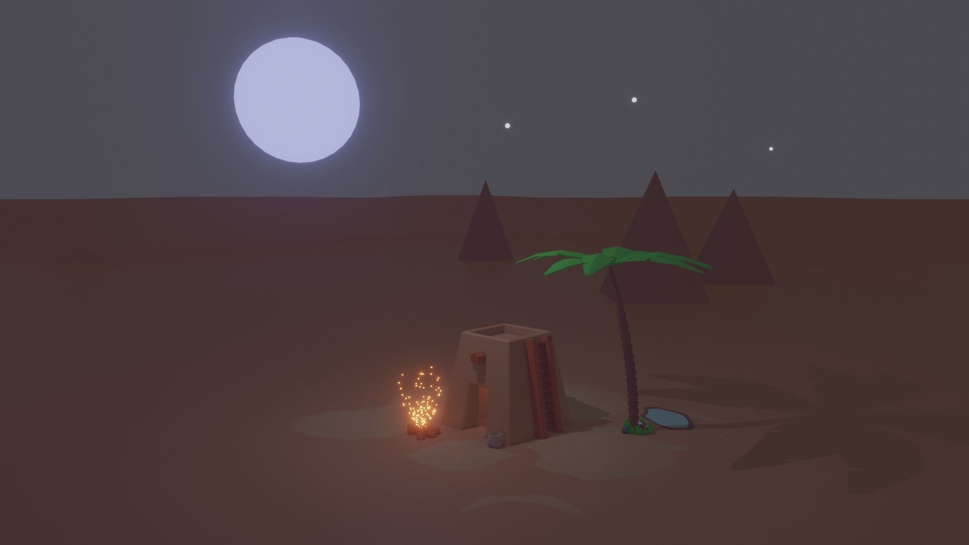 Low Poly Desert with animation Beautiful Night Low-poly 3D model_5