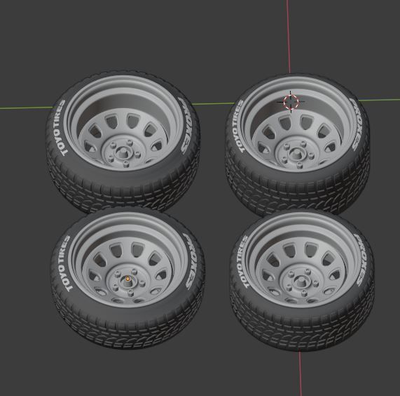 D STEEL WHEEL SET FRONT AND REAR WITH 2 TIRES for miniatures 3D print model_6